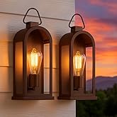 Vintage Outdoor Wall Light Fixtures (2 Pack) - Dark Brown Porch Lantern/Exterior Wall Sconce, Glass Shade, Sturdy Metal Frame