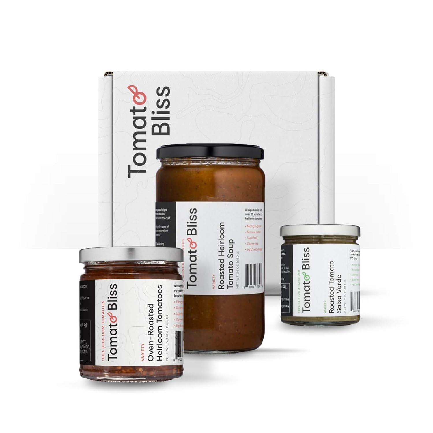 Gourmet Food Gift Box: Oven-Roasted Heirloom Tomatoes, Tomato Salsa Verde, and Roasted Tomato Soup – Gifts for Foodies, Gifts for Chefs, Gifts for Cooks - Tomato Bliss.