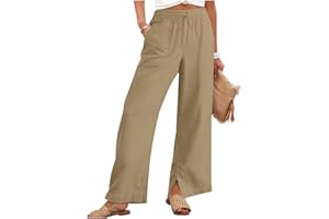 Women's Linen Pants Summer Wide Leg High Waisted Flowy Palazzo Pants Loose Fit Beach Travel Trousers with Pockets