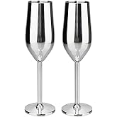 TJ Unbreakable 8 Oz Stainless Steel Champagne Flutes (2 Pack)- Silver Champagne Glasses - Reusable Indoor Outdoor Drinkware - Keeps Drink Cool for Longer - Gift Idea