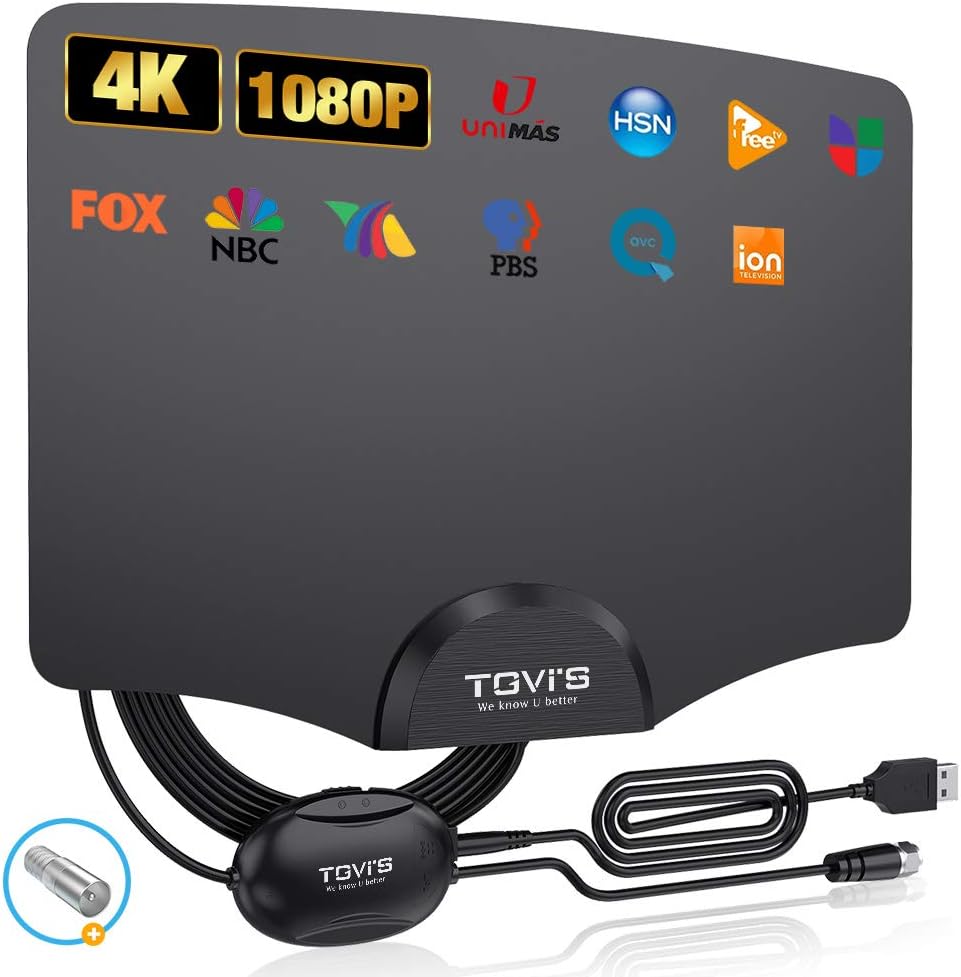 TGVi's TV Antenna Indoor, Amplified HDTV Digital Antenna for HDTV Up to 120 Miles Range,2021 Newest Powerful Amplifier Signal Booster, 4K 1080P Fire Stick UHF VHF Free HDTV Channels, 14ft Cable: Home Audio & Theater