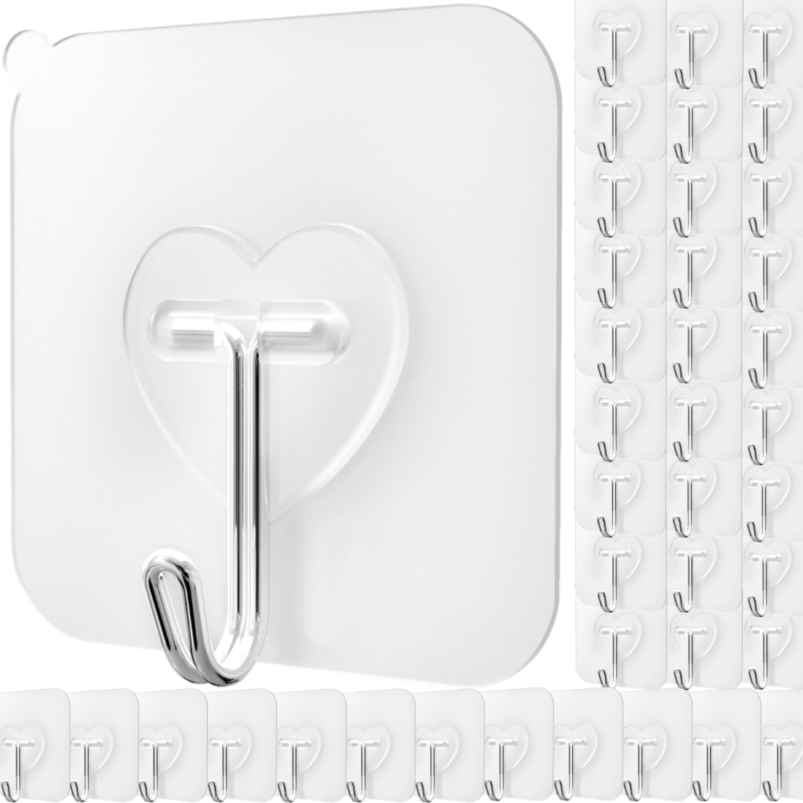 Photo 1 of DGYB 40 Pcs Clear Adhesive Hooks for Hanging 22lb Self Adhesive Wall Hooks Heavy Duty Waterproof Transparent Sticky Hooks for Shower Home Bathroom Kitchen Office