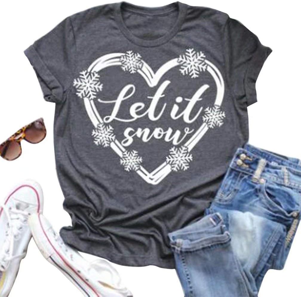 Let It Snow Shirts Christmas Shirts for Women Funny Cute Christmas Tee Shirts Top