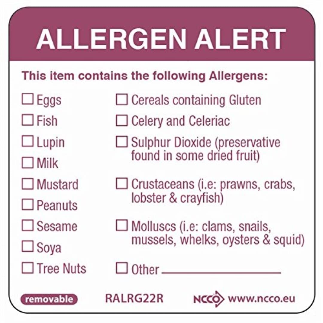 Genware NEV-RALRG22R Label, Removable Allergen, 50 mm x 50 mm