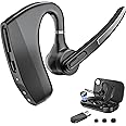 Herloreen Wireless Headset with Mic for Work: Trucker Bluetooth Headset V5.3 with USB Dongle Noise Cancelling Microphone & LED Power Display Charging Case for Business/Computer/Laptop/Cell Phones