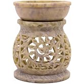KC Kullicraft Marble Soapstone Candle Aroma Burner | Oil Diffuser, Tea Light Holder, Wax Burner, Handmade Flower Carving, Gifting & Decoration