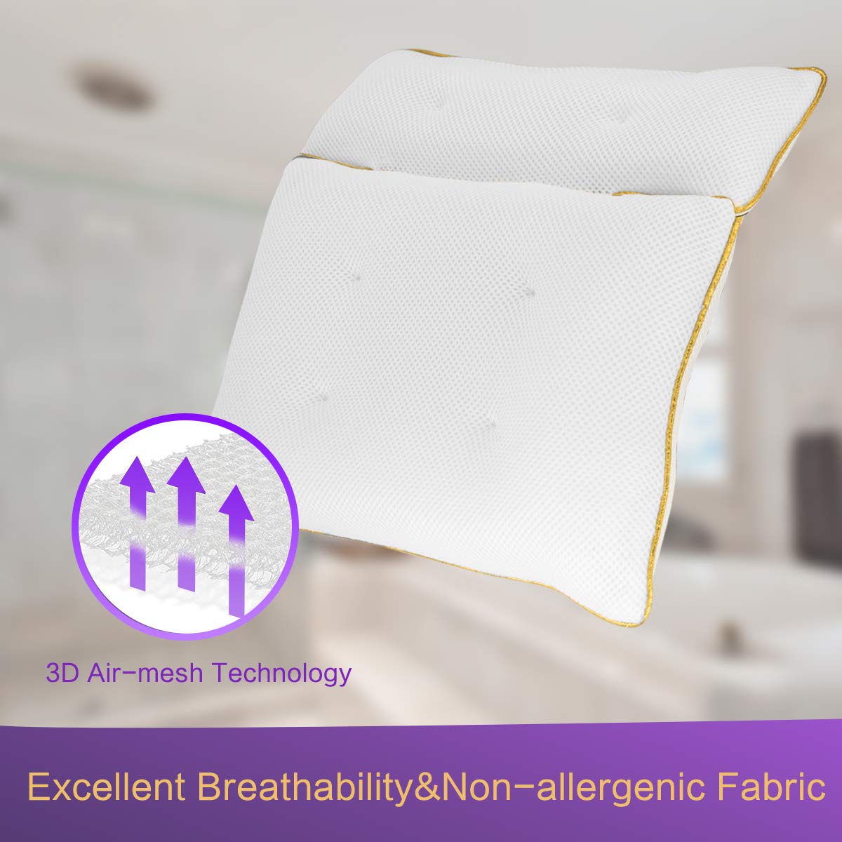 VIEFIN Luxury Spa Bath Pillows for Tub,Bathtub Pillow Neck and Back Support,Soft Bathtub Pillow with Sturdy and Powerful Suction Cups,2-Panel: Beauty