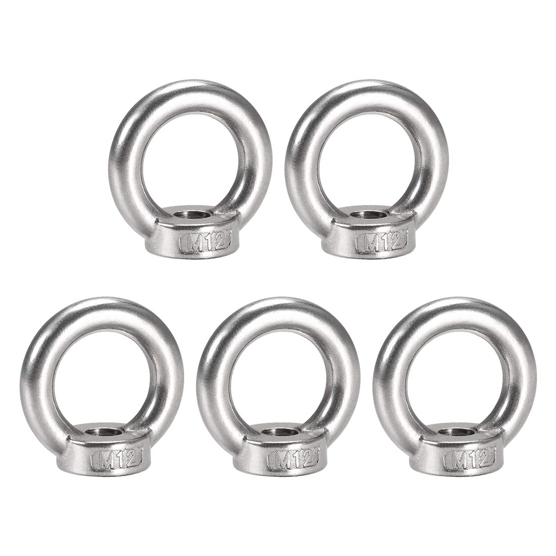 Sourcingmap Lifting Eye Nut M12 Female Thread 304 Stainless Steel Round Shape for Rope Fitting Pack of 5