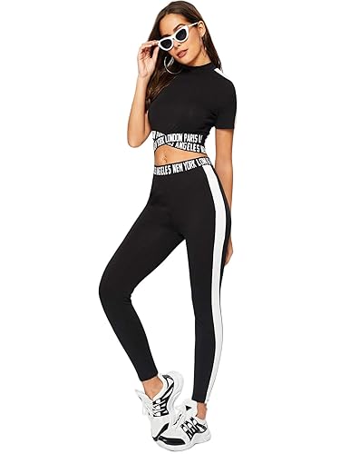 SweatyRocks Women's Pieces Outfits Cropped T Shirt and Long