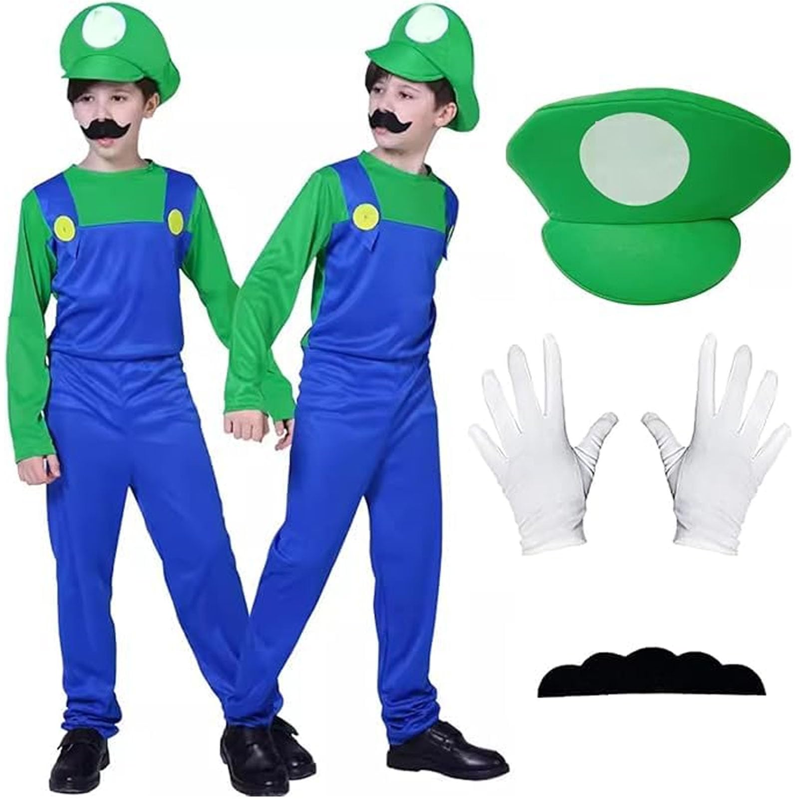 Jofiesu Costume for Kids 3-12, Costume Game Outfit Fancy Dress Up Jumpsuit Bodysuit Cosplay with Hat Gloves Moustaches