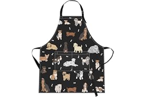 Britimes Doodle Puppy Dog Labrador Apron Home Kitchen Cooking Baking Gardening for Women Men with Pockets 32x28 inch