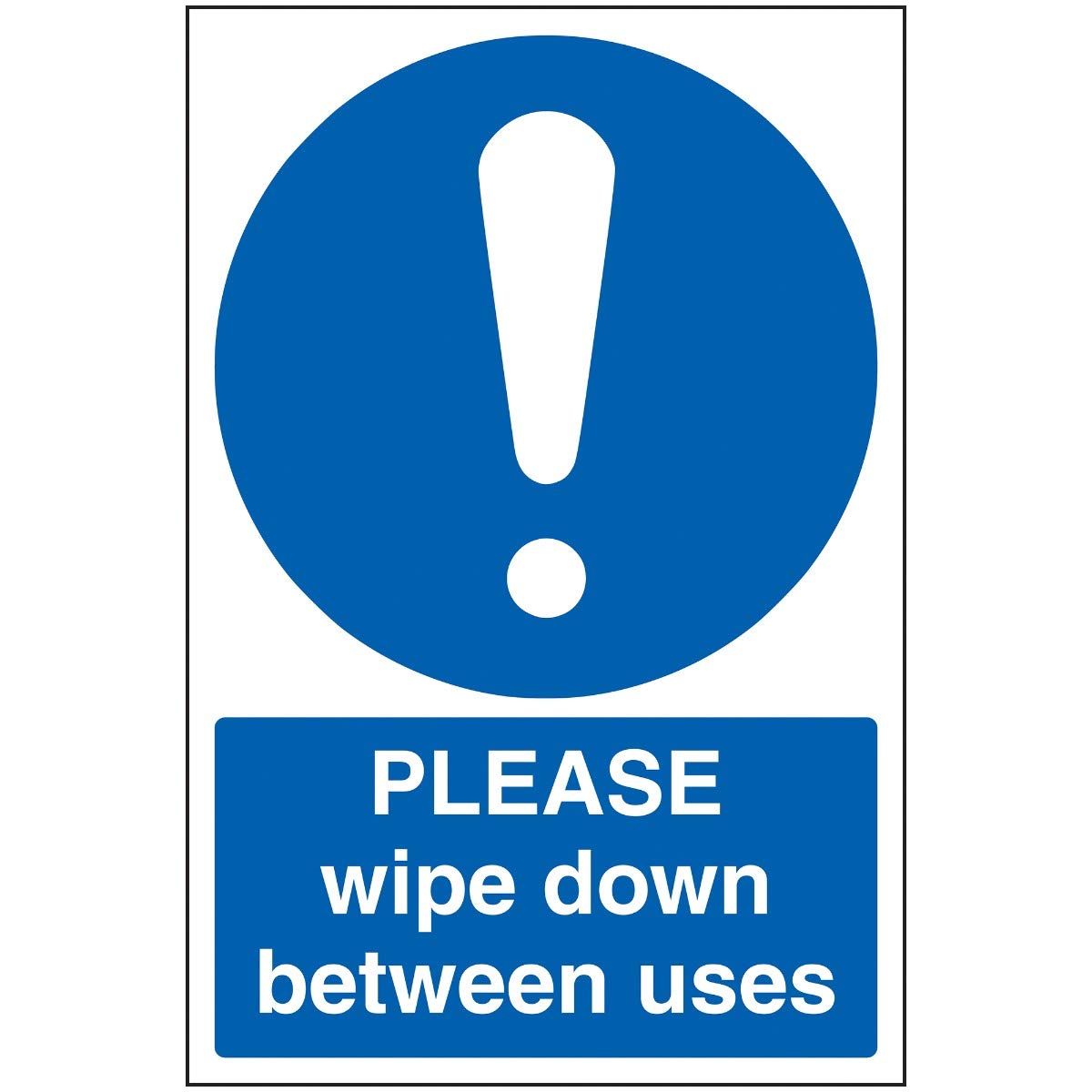 Vsafety Please Wipe Down Between Uses - 200mm x 300mm - 1mm Rigid Plastic
