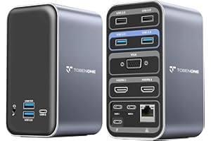 TOBENONE USB C Docking Station Dual Monitor for MacBook Pro/Air, 13-in-2 Triple Display Laptop USB-C Hub, Type C Dock with 2 4K HDMI, VGA, PD3.0, 7 USB, RJ45, 3.5mm Audio