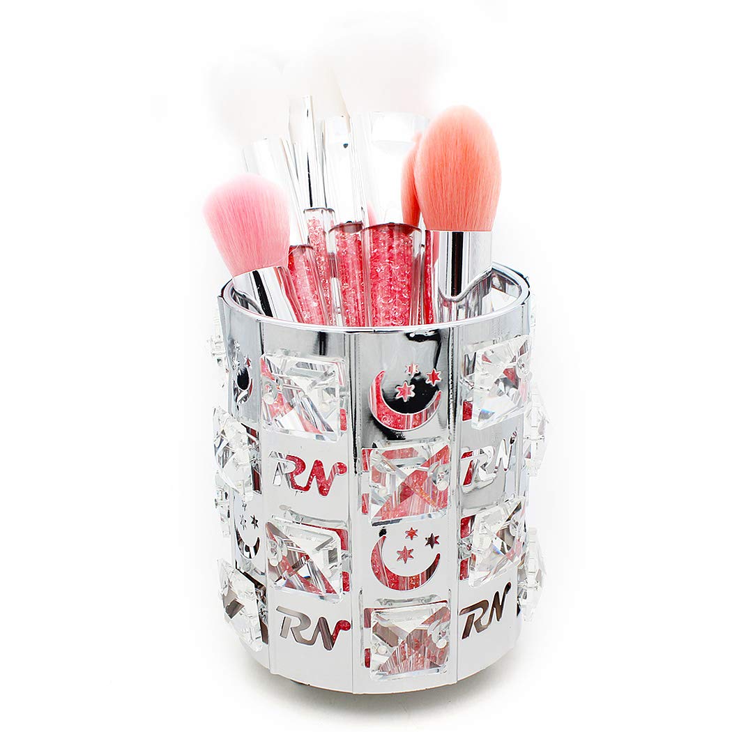 SIPLIV Crystal Makeup Brush Holders Pen Holder Moon Stars Cosmetic Storage Box Pen Containers for Office Classroom Home, Silver