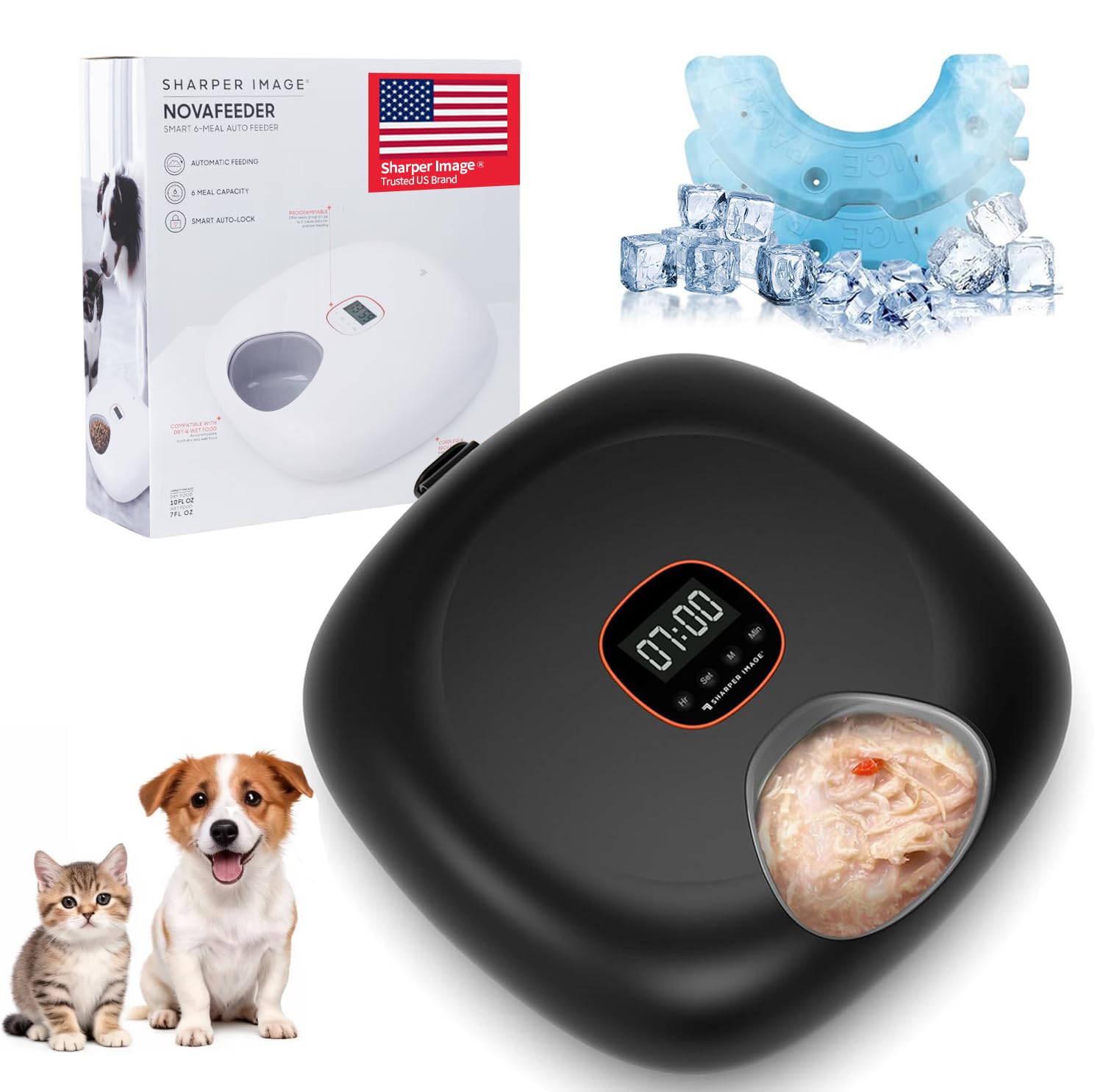 Photo 1 of Automatic Cat Feeder Wireless, Sharper Image Auto Cat Food Dispenser for Wet Food with 2 Ice Packs, Rechargeable Auto Feeder for Cats with Programmable Timer Low Battery Indicator, Black