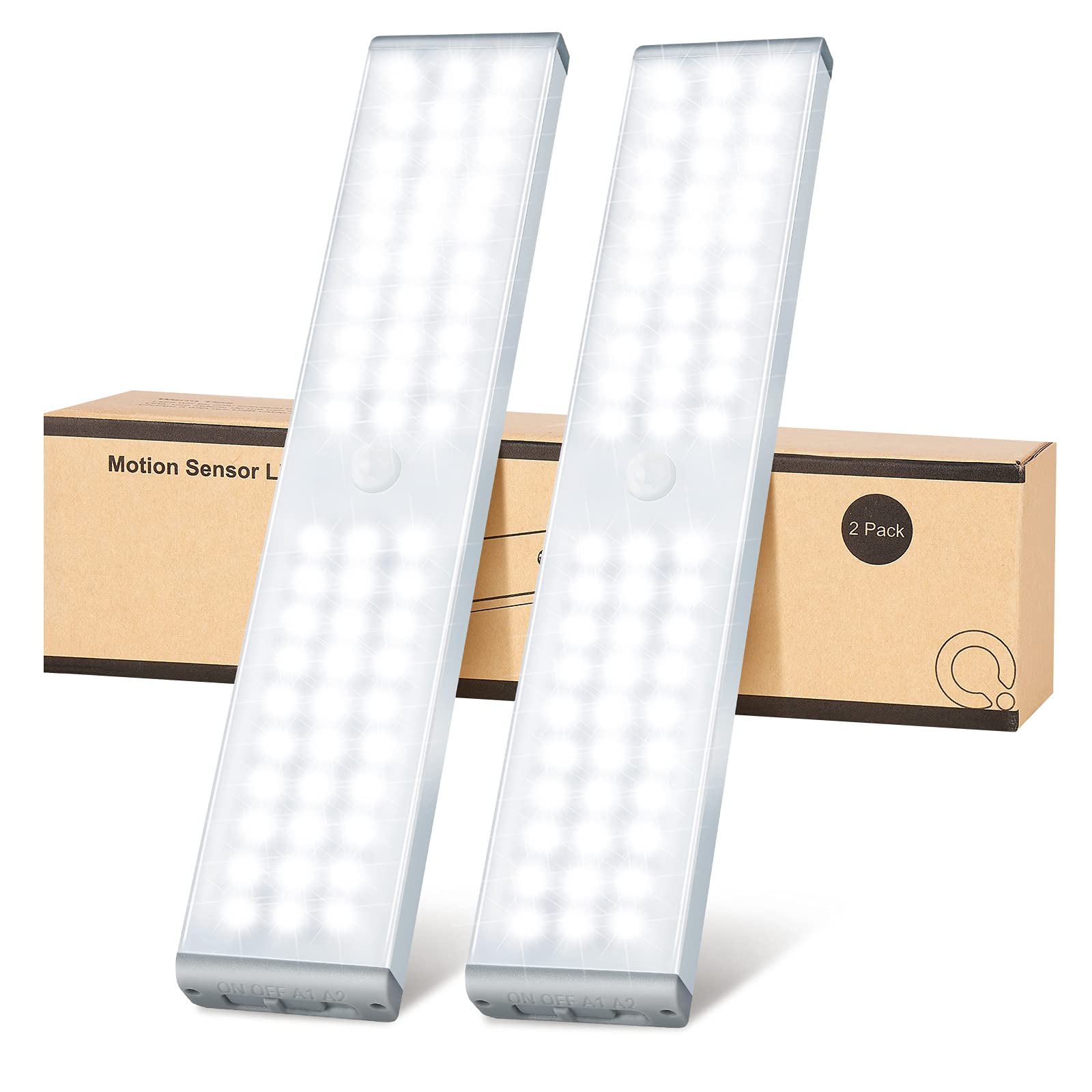 LED Closet Light, Upgraded 60 LED 4 Modes Rechargeable Motion Sensor Closet Light Under Cabinet Lighting, Dimmable Magnetic Wireless Stick on Light for Stairs Wardrobe Kitchen Hallway