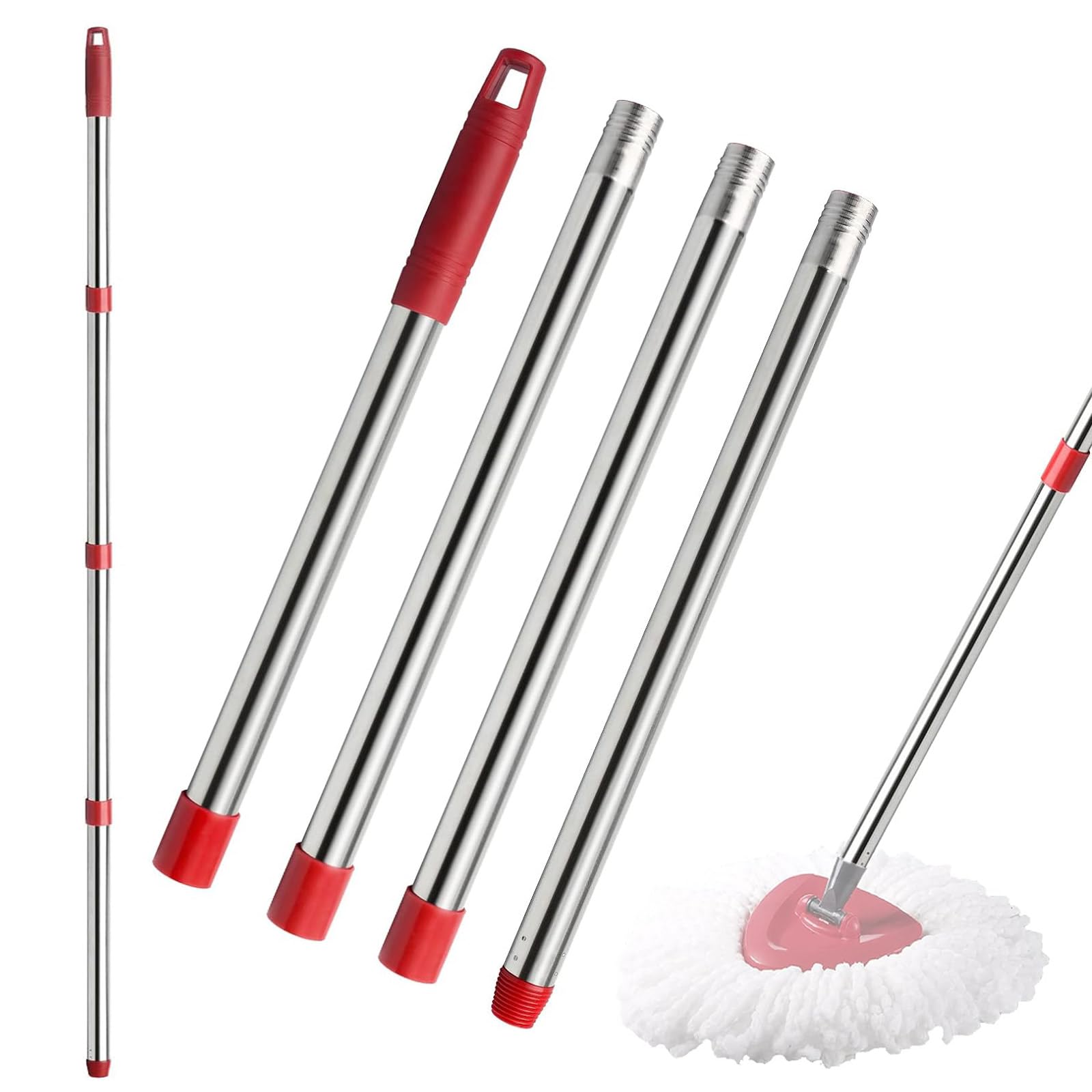 Photo 1 of 4-Section Spin Mop Replacement Handle- 2.5-5 Foot Mop Handle Replacement Stick Only Compatible with O Cedar EasyWring Spin Mop Base (Mop Head Not Included)