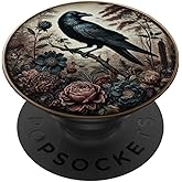 Aesthetic Vintage Gothic Boho Raven in Forest Floral Crow PopSockets Adhesive PopGrip