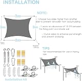 Sunal Shade Sail Waterproof 3x3m with Fixing Kit Grey view 5