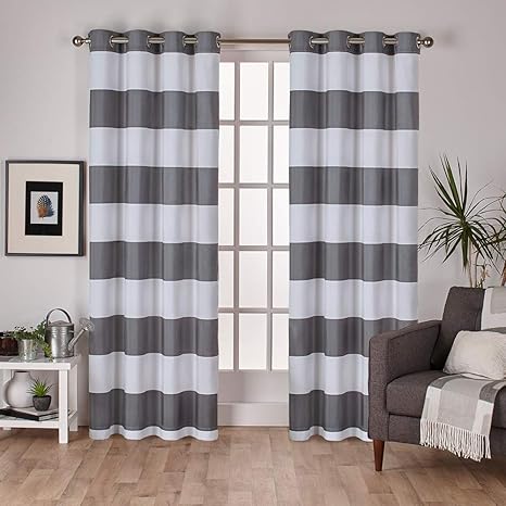 Amazon Com Exclusive Home Curtains Surfside Cabana Stripe Cotton Grommet Top Curtain Panel Pair 54x84 Black Pearl 2 Count Home Kitchen