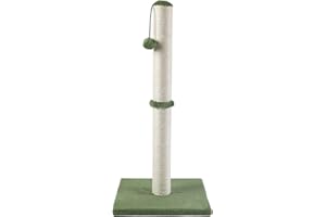 Dimaka Tall Cat Scratching Post, Claw Scratcher with Sisal Rope and Covered with Soft Smooth Plush, Vertical Scratch [Full Strectch] for Standard Size Cats (Green, 34 inches for Large Cats)