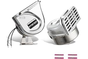 AOLIHAN Stainless Steel Snail Horn, Waterproof 12v Electric Marine Horns for Boat, 130dB Super Loud Car Horn for Motorcycle/Golf Cart/ATV (510Hz/410Hz Dual Tones Silver Horns)