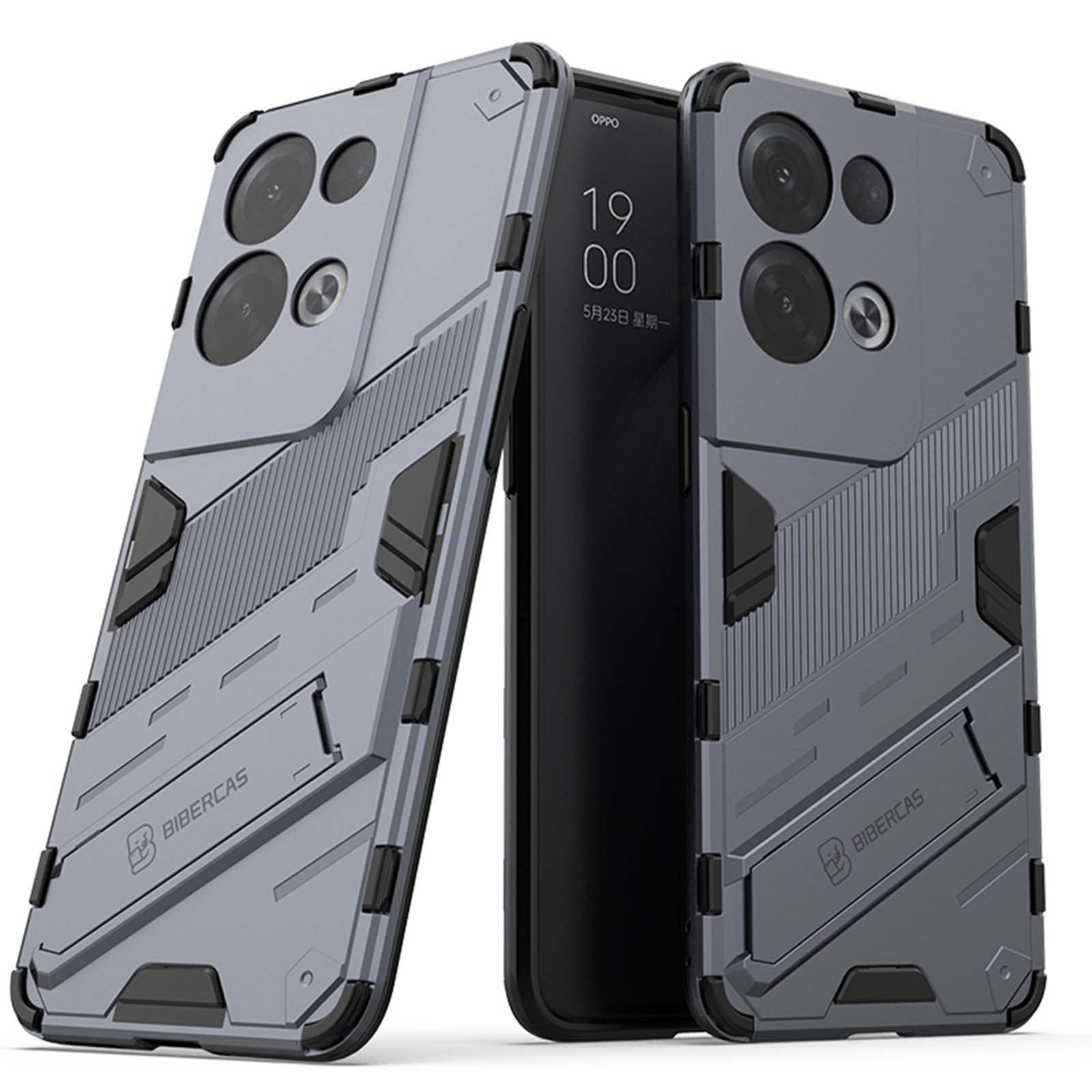 QIYIN Case for Oppo Reno 8 Pro 5G/Reno8 Pro 5G, TPU & PC Shockproof Cover with Kickstand, Sturdy Silicone Ahield Case (Gray)