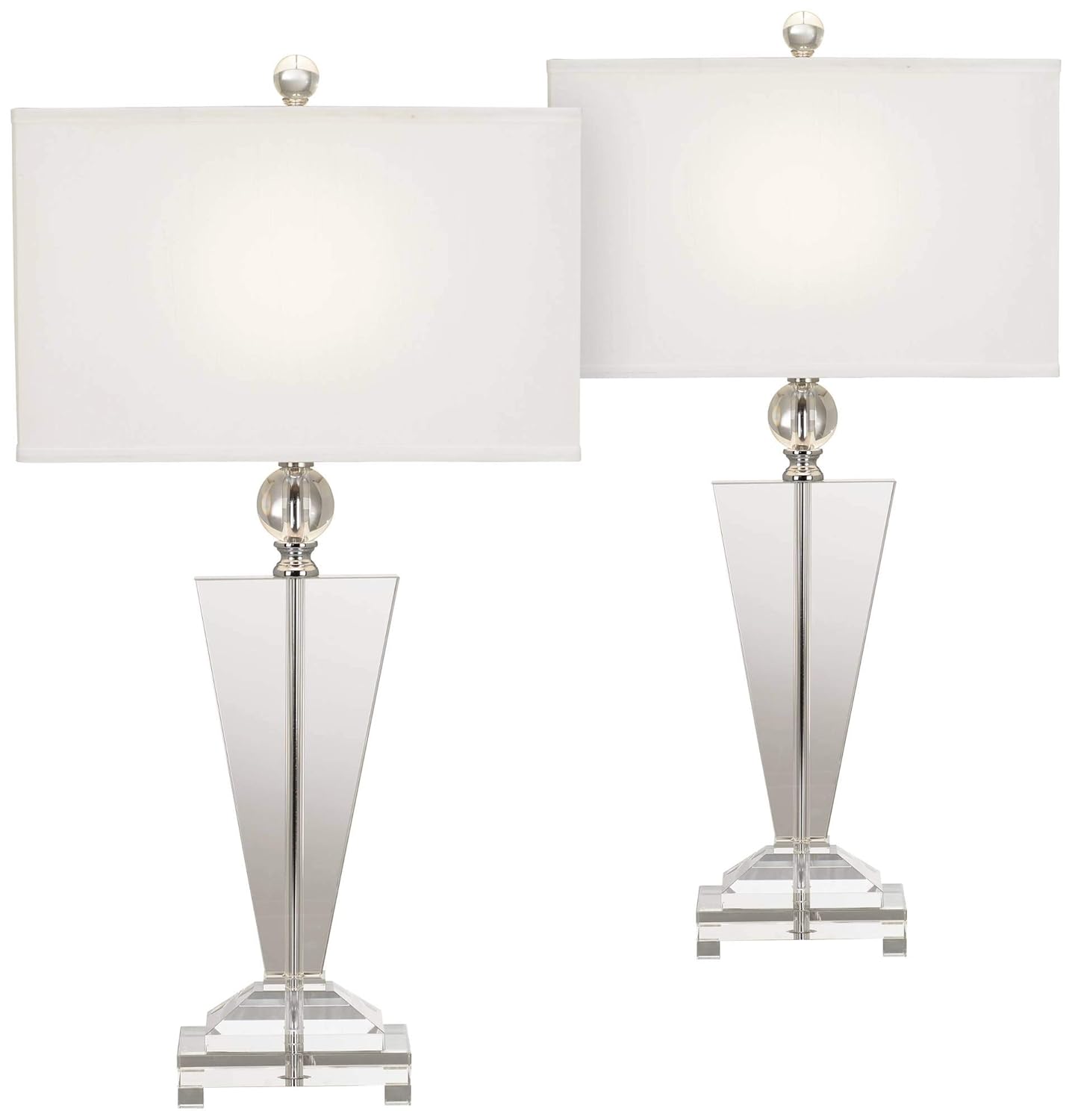 Modern Table Lamps Set of 2 Art Deco Crystal Trophy Off White Rectangular Shade for Living Room Bedroom - Vienna Full Spectrum