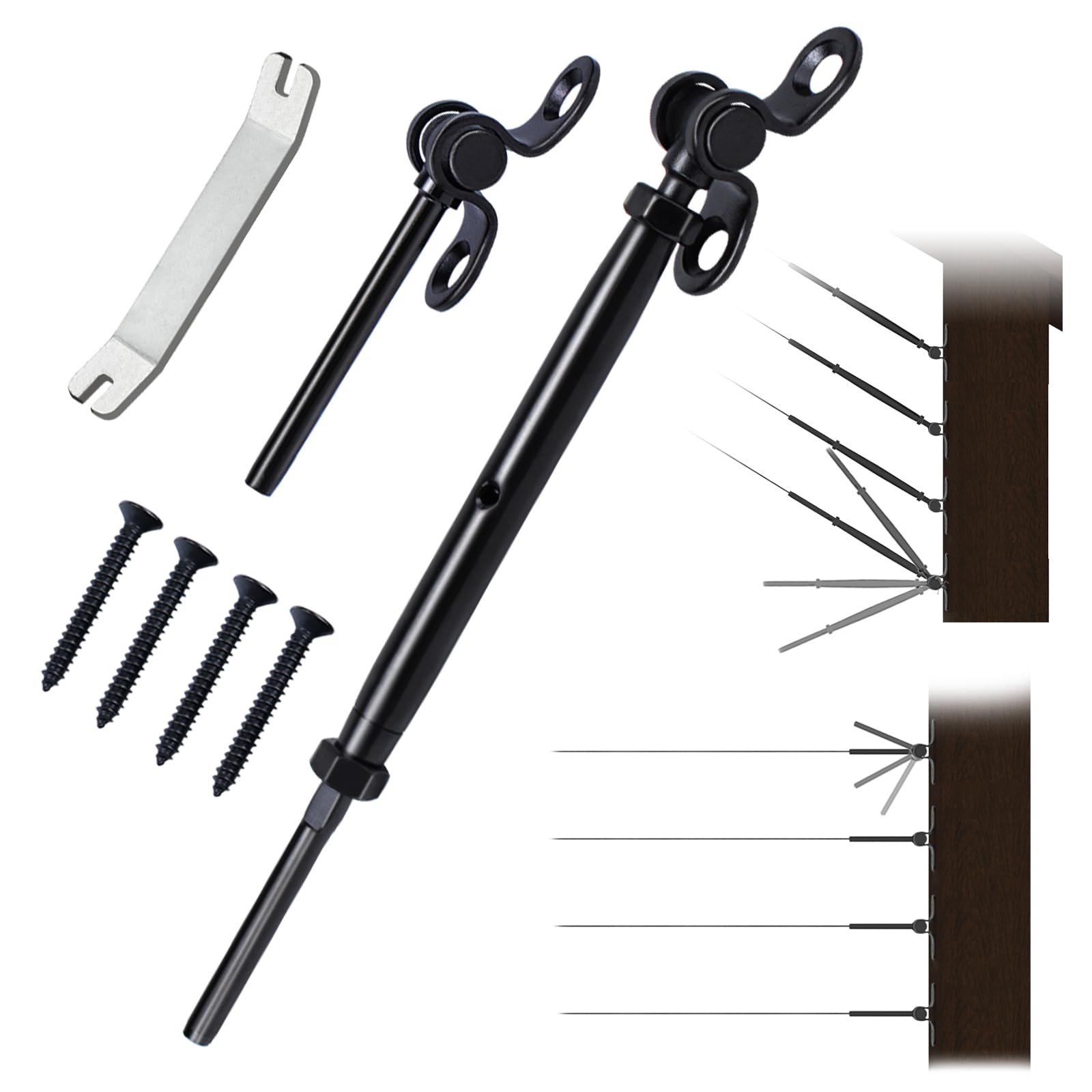 Photo 1 of Muzata 30 Pairs 1/8" Black Cable Railing Hardware Kit Swage Toggle Turnbuckle for Wood Post T316 Stainless Steel Deck Cable Railing System Angle 180° Adjustable Stairs 60 Pack CK07