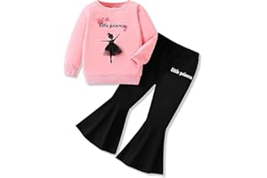 Vitalique 3-9 T Kids Toddler Girl Clothes Letter Print Sweatshirt Flared Pants 2Pc Outfits Set