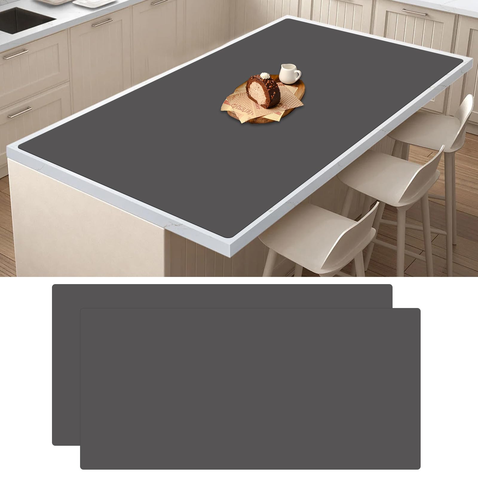 Photo 1 of 2Pack Large Silicone Mats for Kitchen Counter, 48''x24''(120cmx60cm) Heat Resistant Mat for Kitchen Island, Waterproof Multipurpose Countertop Protector, Dark Gray
