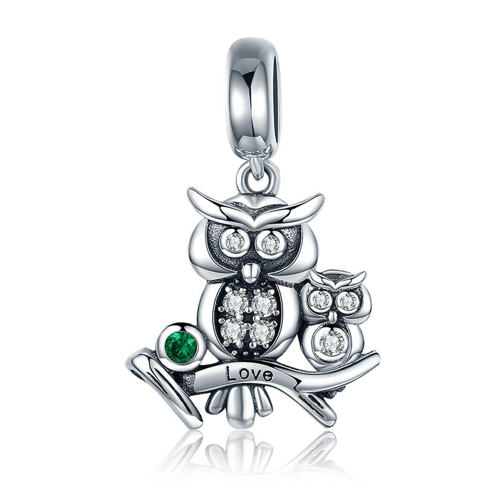 Bijoux Blu Owls Genuine 100% 925 Sterling Silver Cute Owl Love Story Pendant Charms fit Bracelets Necklace Jewellery Accessories