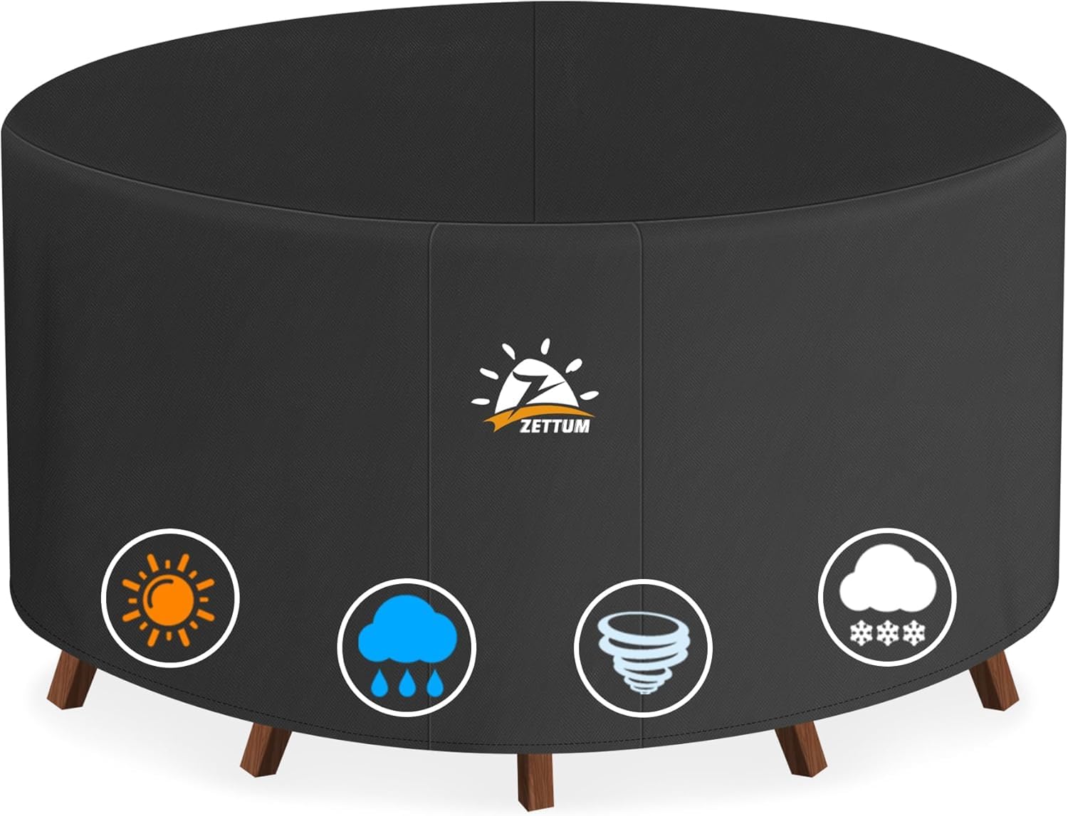 Zettum Ø215x73cm Outdoor Furniture Covers Round, Heavy Duty 600D Garden Furniture Covers Waterproof Ideal for Rattan Patio Table & Chairs Oxford Fabric Round Patio Table Cover