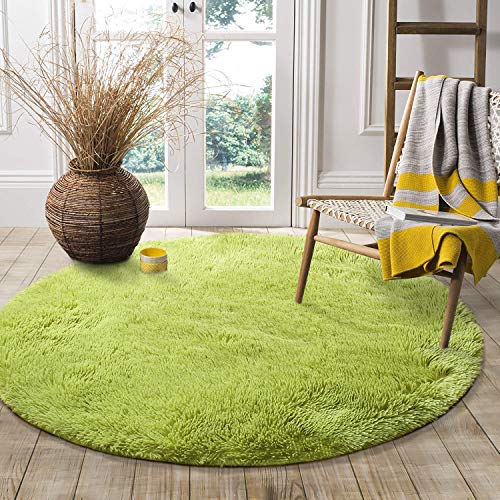 LOCHAS Round Area Rugs Super Soft Living Room Bedroom Home Shaggy Carpet 4-Feet (Green)