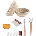 Bread Proofing Basket Set Of 2 Round and Oval, Banneton Proofing Basket + Danish Dough Whisk + Bread Scoring Lame + Stainless