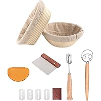 Bread Proofing Basket Set Of 2 Round and Oval, Banneton Proofing Basket + Danish Dough Whisk + Bread Scoring Lame + Stainless