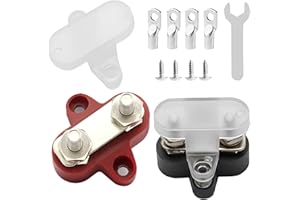 Heart Horse Bus Bar Terminal Block 1/4'' Power Stud Battery Junction Block Post Distribution Block Insulated with Cover DC 48