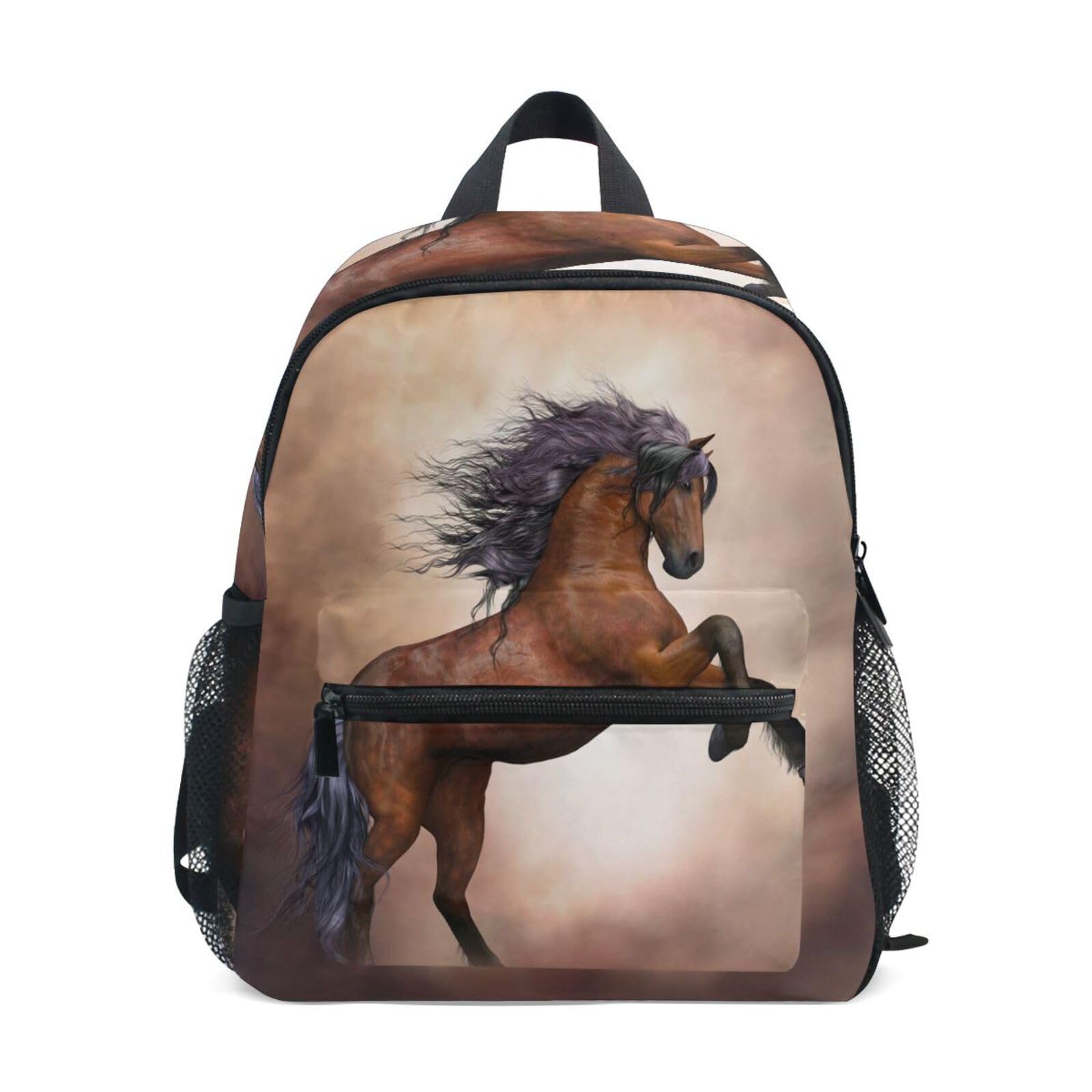 ISAOA Brown Horse Children's Backpack for Boys Girls,Kid's Schoolbag for Kindergarten Preschool Toddler Baby Nursery Travel Bag with Chest Clip