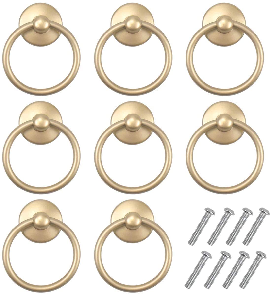 CHUANGOU Pack of 8 Drawer Handles Handle Knob Ring for Cupboard Drawers Chest of Drawers Wardrobe (Gold)