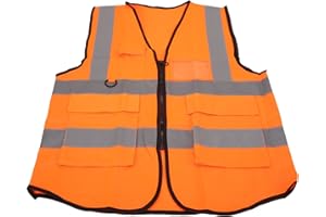 Bewinner High Visibility Waterproof Reflective Safety Vest with Front Zipper for Warden, Outdoor Work, Firefighter Made of Po