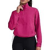 YIPINK Cropped Sweatshirt for Women Workout Tops Soft Pullover Half Zip Long Sleeve with Drawstring Pockets Casual
