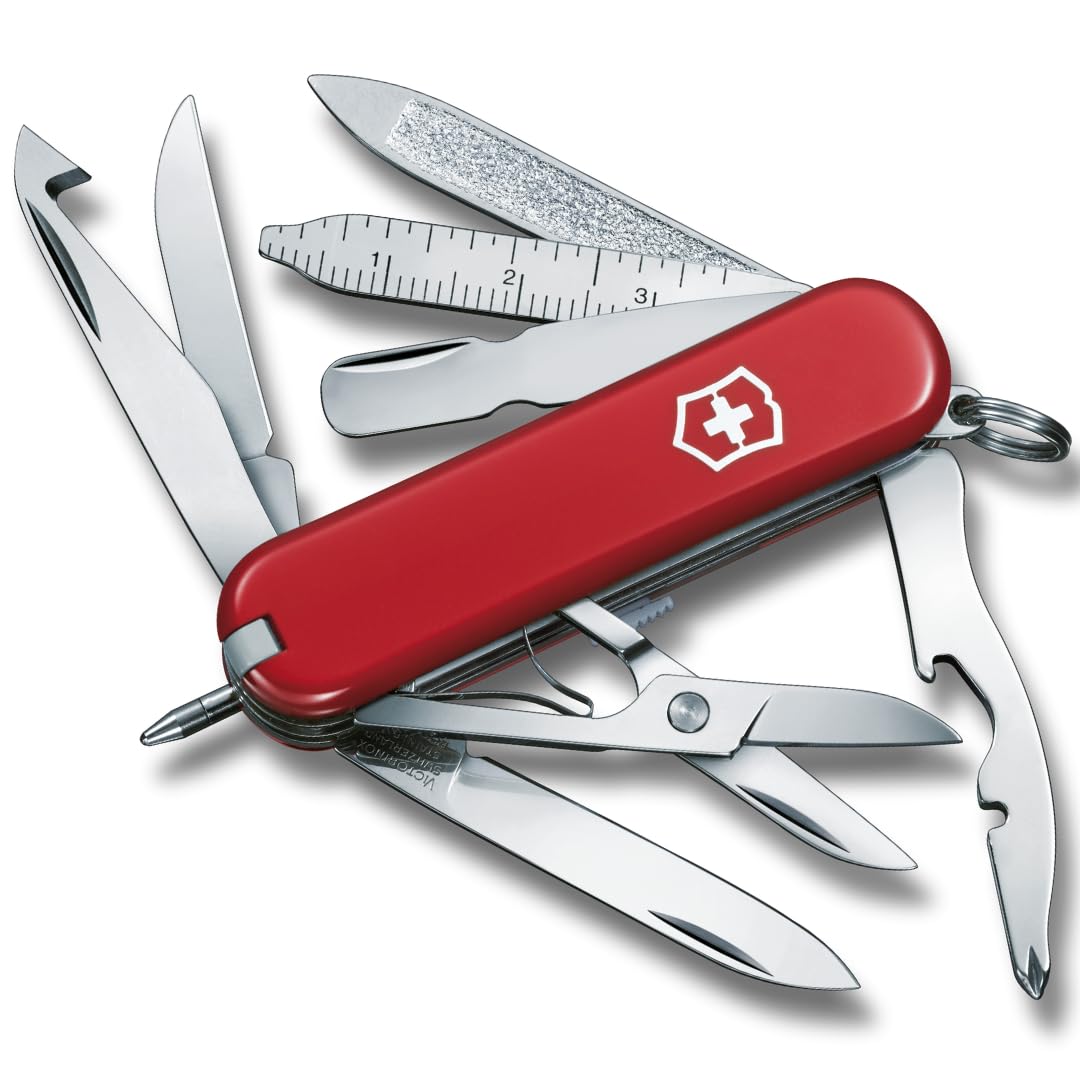 Victorinox Swiss Pocket Knife Mini Champ, Small, 18 Functions, Swiss Made, Multi Tool with Paper Knife, Bottle Opener, Crimper, Red