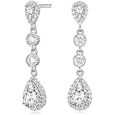 EAMTI Silver Dangle Teardrop Earrings for Women Cubic Zirconia Pear Cut 925 Sterling Silver Post Engagement Wedding Birdal Drop Earrings for Brides