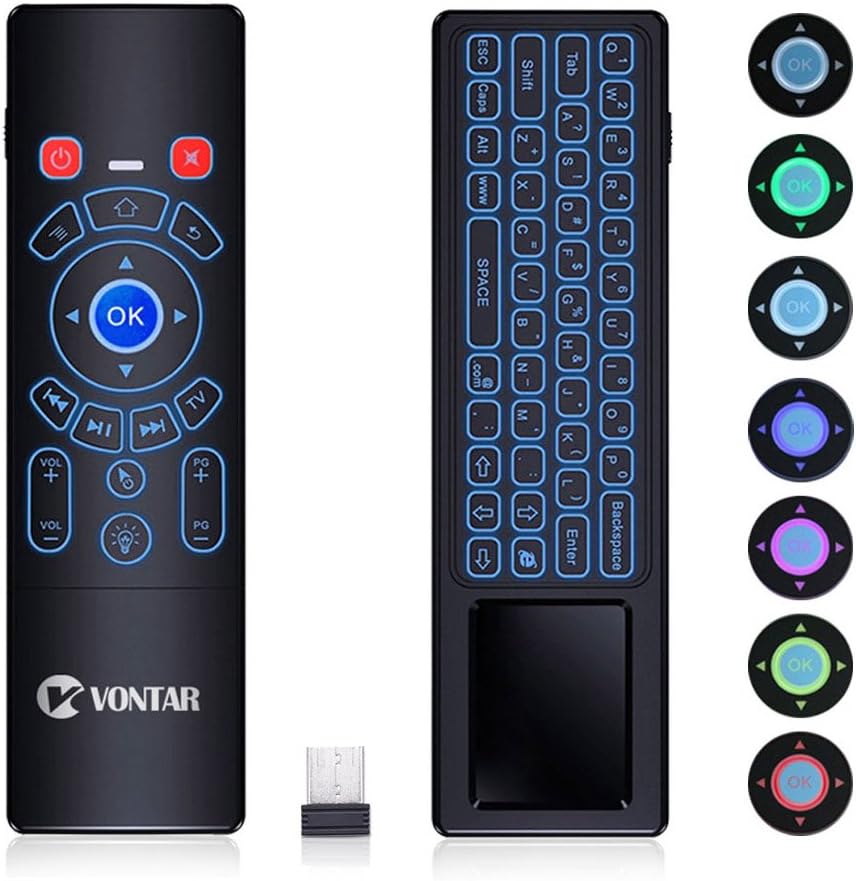 Mini Wireless Keyboard/Air Remote Control/Mouse/Touchpad Colorful Backlit, 2.4GHz Connection for X96 Mini, HK1 Mini,T9 Android 8.1 TV Box,Raspberry pi 3,Pad More Devices. (Black)