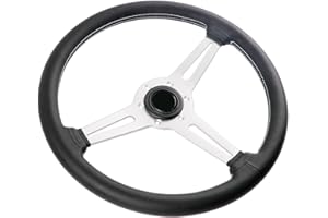 YEHICY 14 inch/350mm Genuine Leather Steering Wheel with Silver Spokes Flat Drift Racing Steering Wheel White Stitching