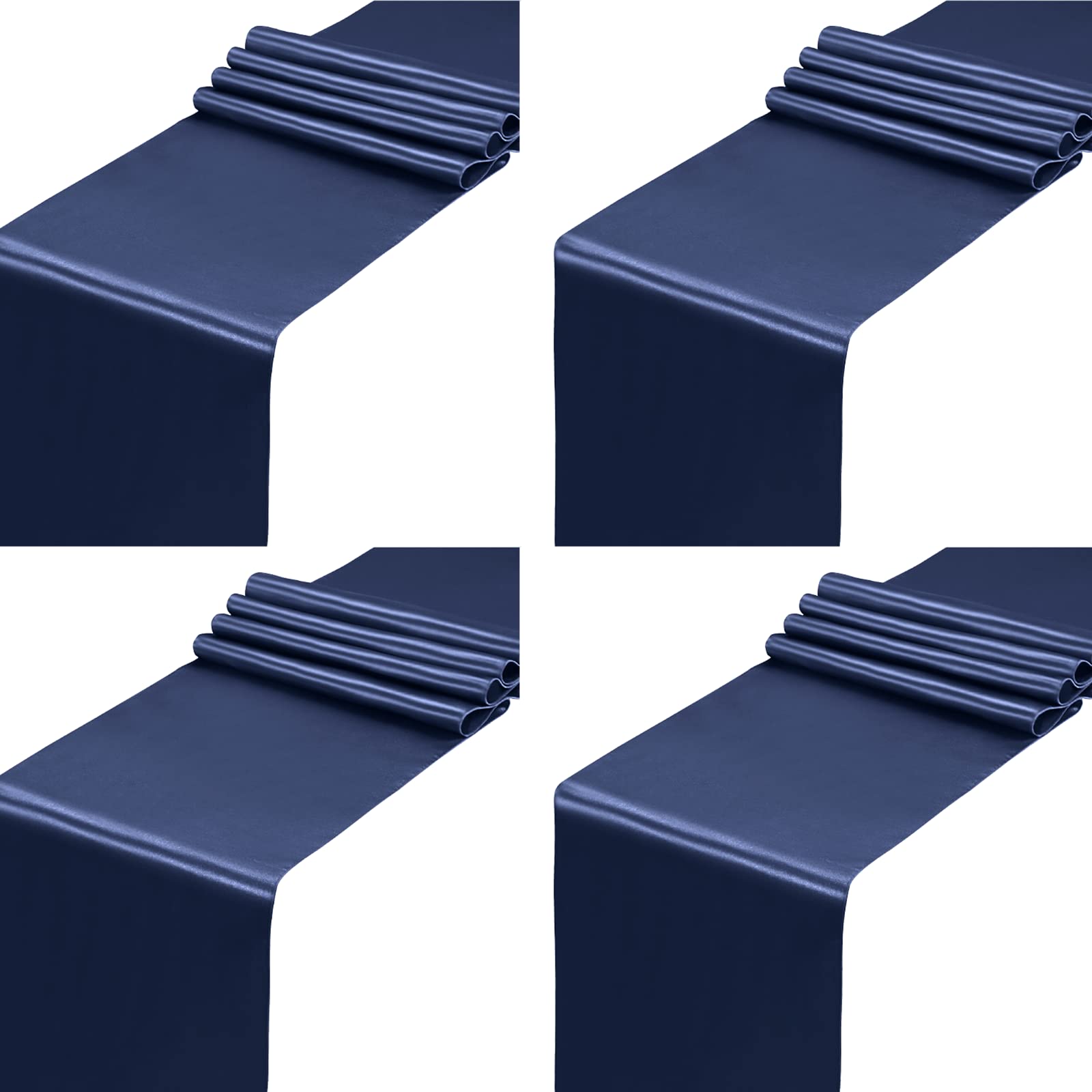Photo 1 of SiinvdaBZX 4 Pcs Navy Blue Satin Table Runner 12 x 108 inches Long, Bright Smooth Satin Wedding Table Runner Decorations for Birthday Parties, Buffet, Banquets, Graduations, Engagements