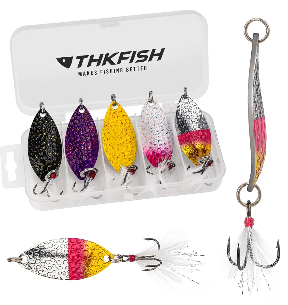 THKFISH Fishing Lures for Trout, Bass, Pike - 5Pcs Mackerel & Trout Spoons