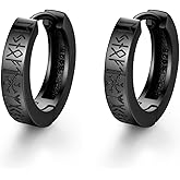Viking Rune Hoop Earrings 925 Sterling Sliver Norse Black Vintage Hoop Viking Norse Jewelry Gifts Valentines Day Gifts for him Boyfriend Husband
