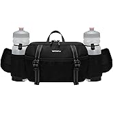 WATERFLY Large Hiking Fanny Pack: 3L Waist Bag with 2 Bottle Holders for Women Men - 9 Pockets & Adjustable Belt Lumbar Hip Packs for Travel Running Cycling Camping Workout (Bottles Not Included)