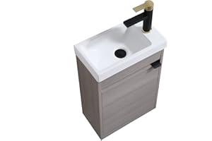 POPITY HOME 16 Inch Bathroom Vanity with Sink Combo,Wall Mounted Cabinet Set for Small Space,Floating Vanity Bathroom Sink,Narrow Bathroom Vanity,Small Bath Vanity Forest Oak